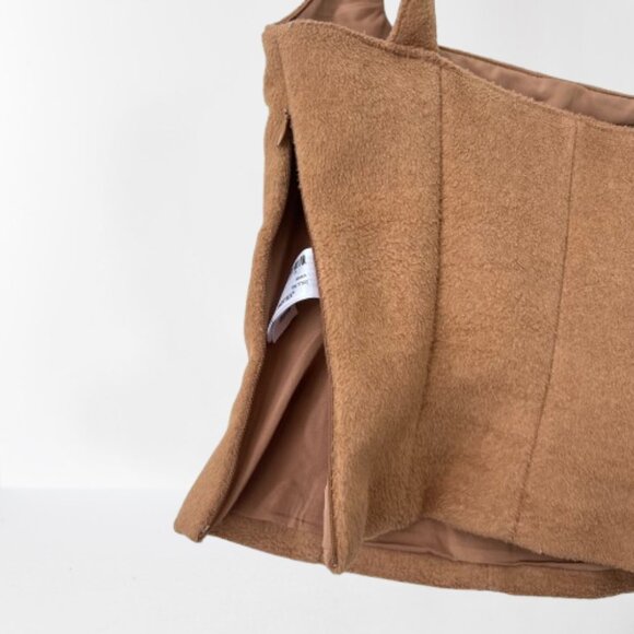 NEW Zara Soft Faux Fur, Wool Blend Bustier Corset-Style Cropped Top in Camel, XS - Picture 14 of 16